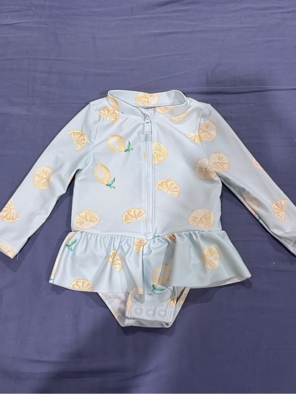 Carter's Light Blue Lemon Print Long-Sleeve One-Piece Swim